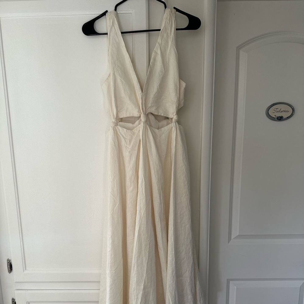 Farm Rip White Cut Out Midi Dress